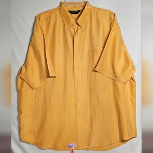 Paul & Shark Men's Short Sleeve Button Down Yellow Silk 45 17.75"